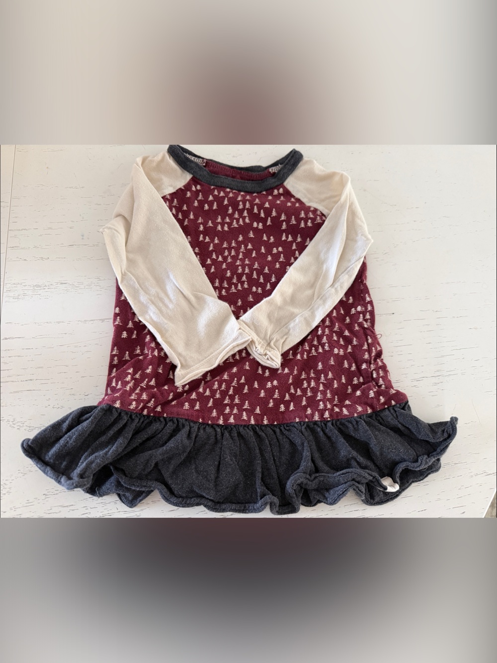 Burt's Bees Baby Burgundy & Cream Long-Sleeve Ruffle Dress Tee